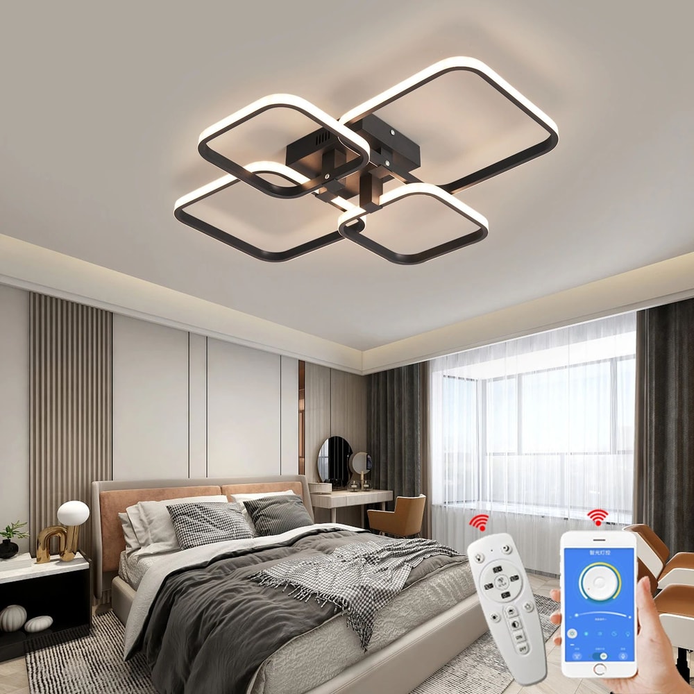 Modern Dimmable LED Chandelier Ceiling Light With Remote App Control Black White Acrylic Aluminu 1
