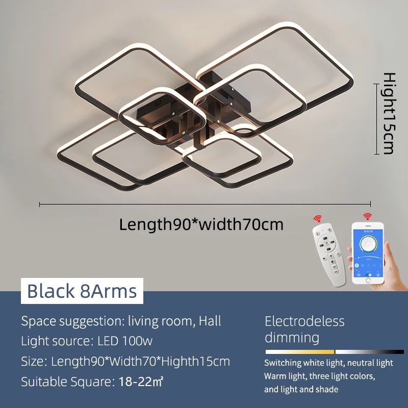 Modern Dimmable LED Chandelier Ceiling Light With Remote App Control Black White Acrylic Aluminu 15