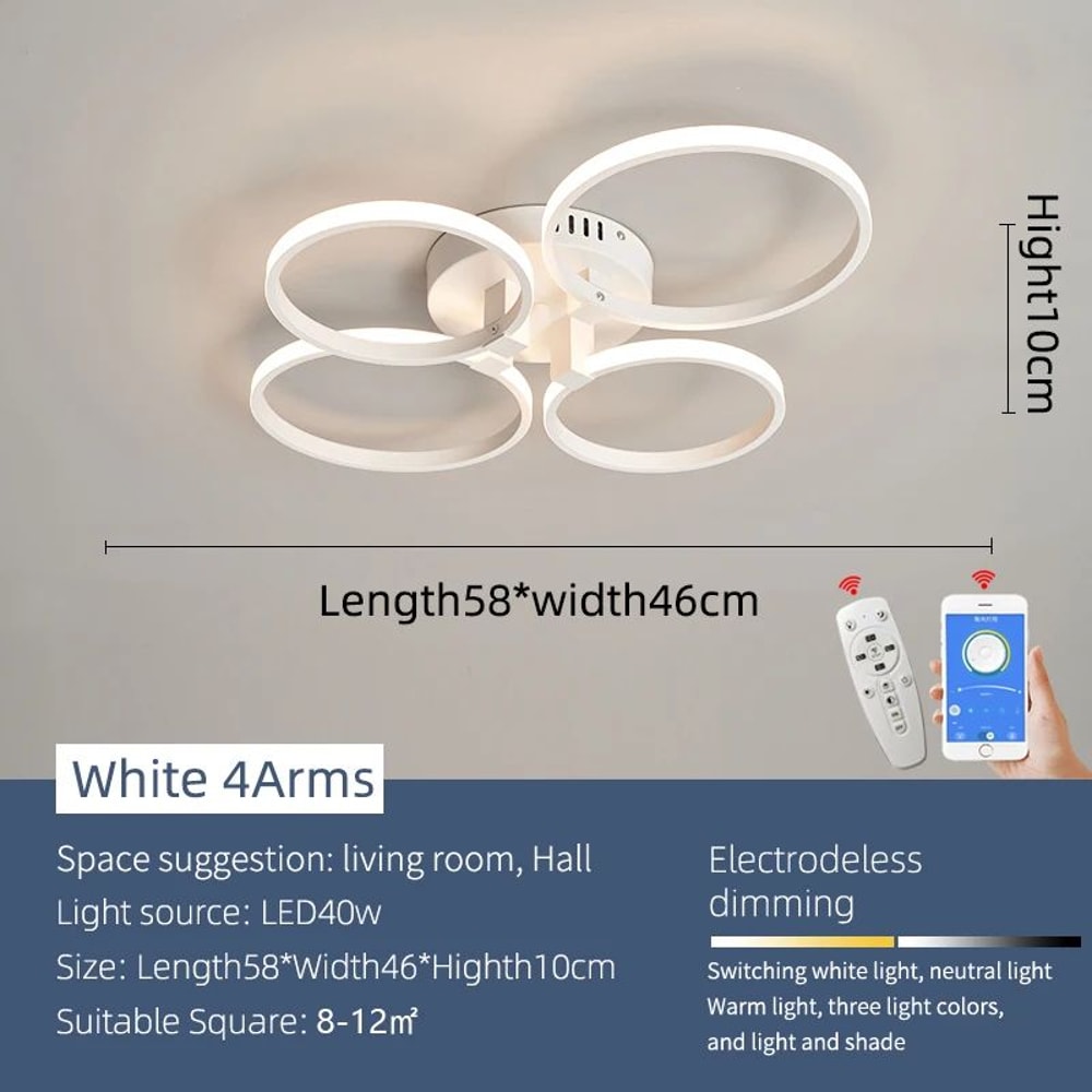 Modern Dimmable LED Chandelier Ceiling Light With Remote App Control Black White Acrylic Aluminu 8