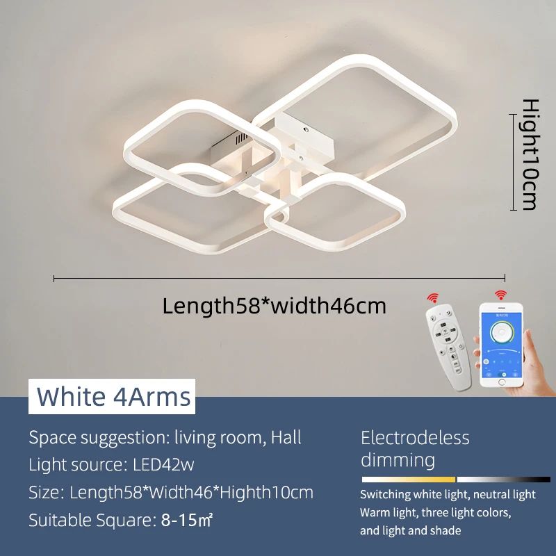 Modern Dimmable LED Chandelier Ceiling Light With Remote App Control Black White Acrylic Aluminu 9