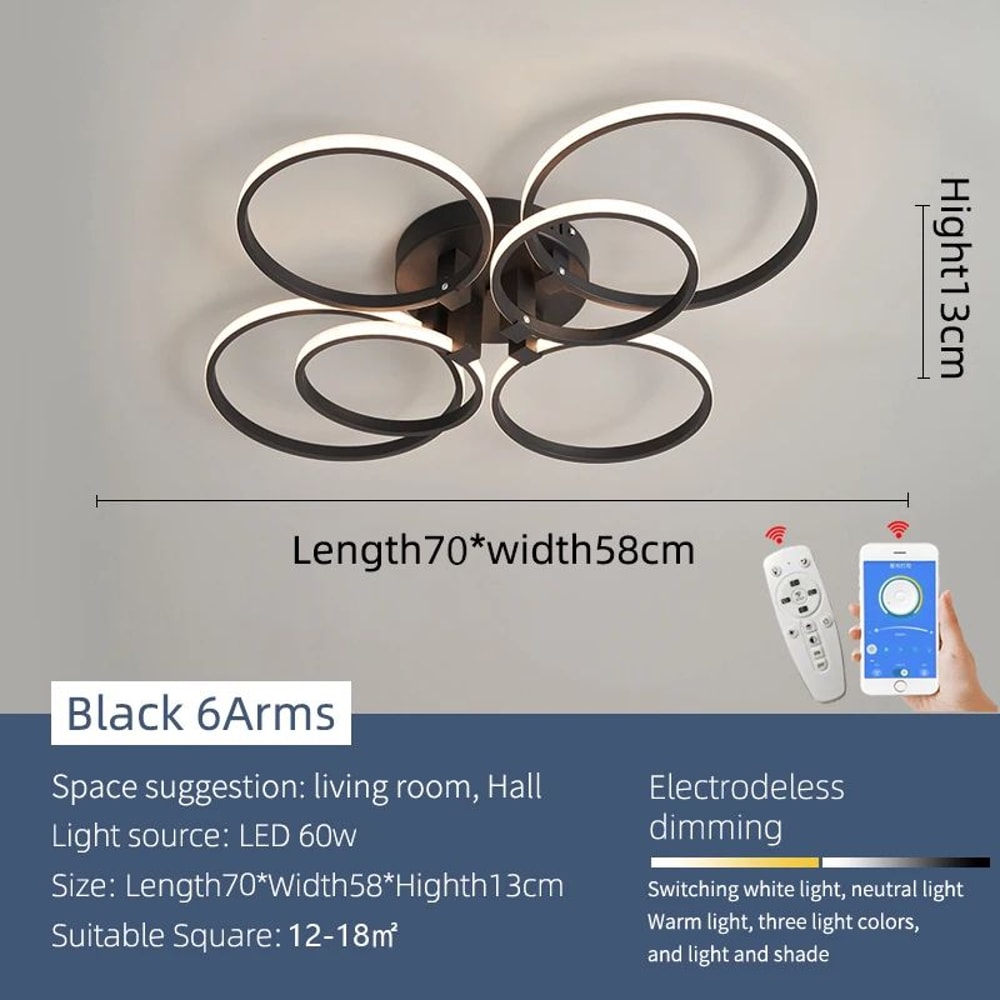 Modern Dimmable LED Chandelier Ceiling Light With Remote App Control Black White Acrylic Aluminu 10