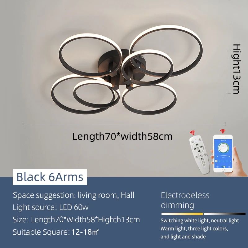 Modern Dimmable LED Chandelier Ceiling Light With Remote App Control Black White Acrylic Aluminu 10