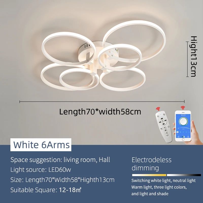 Modern Dimmable LED Chandelier Ceiling Light With Remote App Control Black White Acrylic Aluminu 12