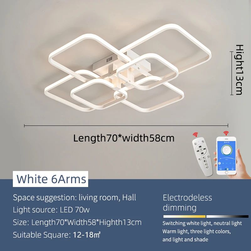 Modern Dimmable LED Chandelier Ceiling Light With Remote App Control Black White Acrylic Aluminu 13