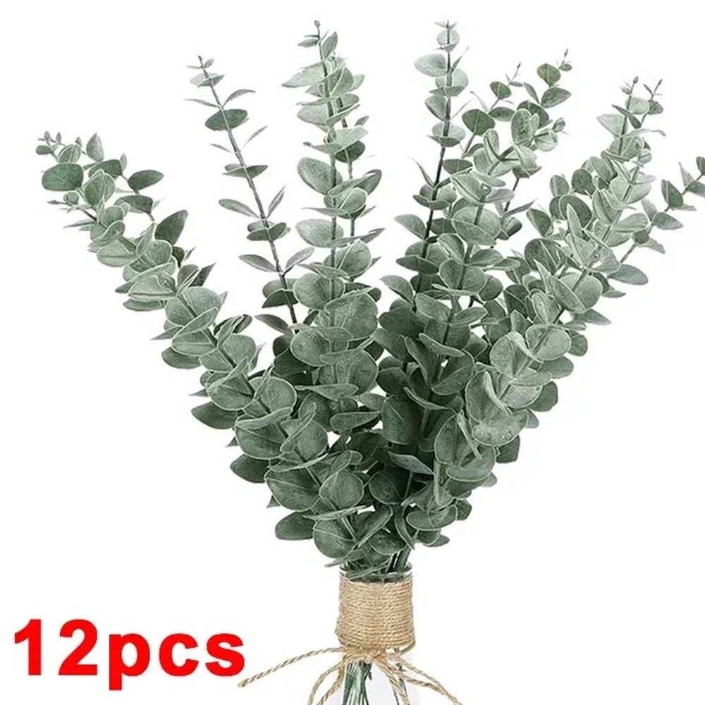Artificial Eucalyptus Leaf Stems Realistic Silk Greenery Branches For DIY Bouquets Weddings Home