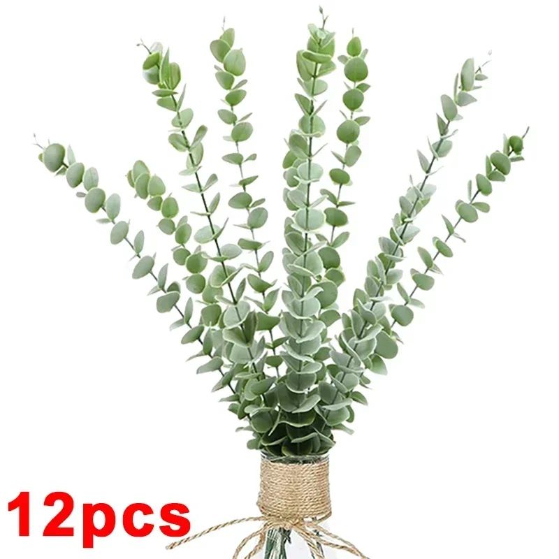 Artificial Eucalyptus Leaf Stems Realistic Silk Greenery Branches For DIY Bouquets Weddings Home