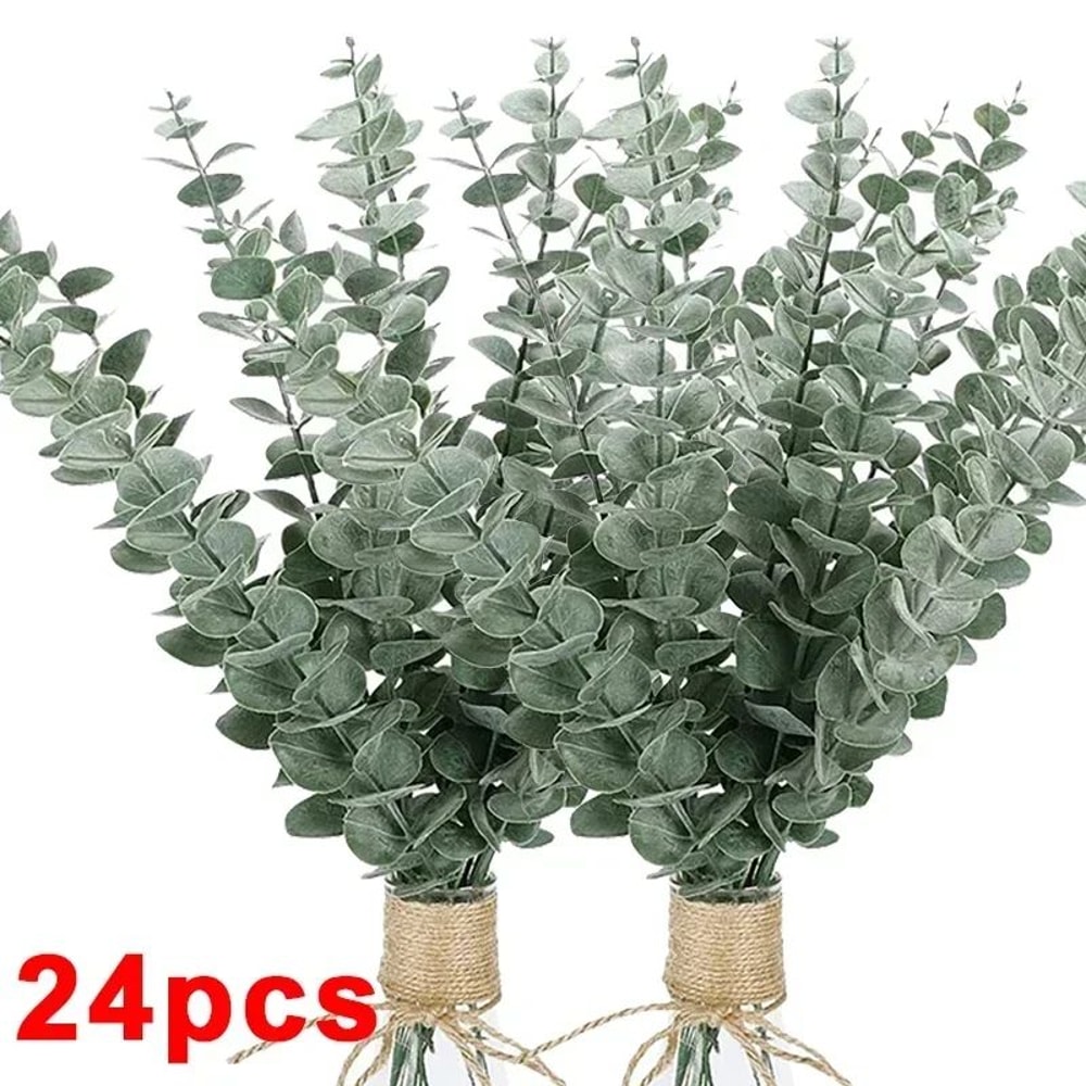 Artificial Eucalyptus Leaf Stems Realistic Silk Greenery Branches For DIY Bouquets Weddings Home