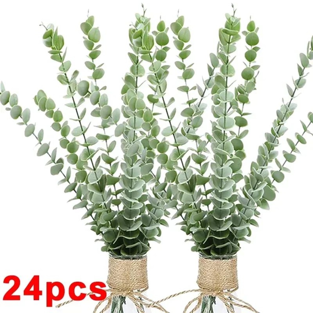 Artificial Eucalyptus Leaf Stems Realistic Silk Greenery Branches For DIY Bouquets Weddings Home