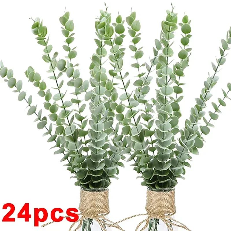 Artificial Eucalyptus Leaf Stems Realistic Silk Greenery Branches For DIY Bouquets Weddings Home