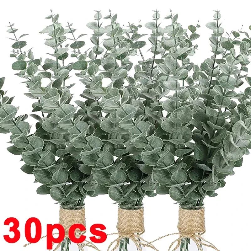 Artificial Eucalyptus Leaf Stems Realistic Silk Greenery Branches For DIY Bouquets Weddings Home