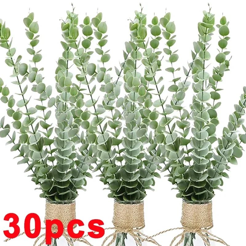Artificial Eucalyptus Leaf Stems Realistic Silk Greenery Branches For DIY Bouquets Weddings Home