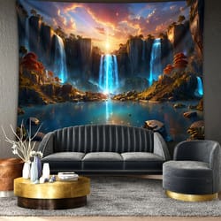 ultra large waterfall canyon tapestry wall hanging – scenic landscape polyester decor for living room & bedroom