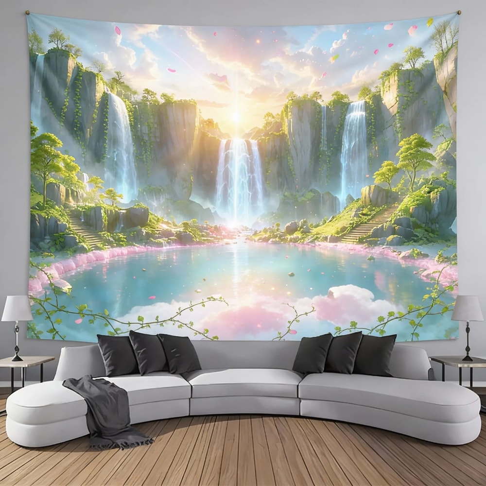 Ultra Large Waterfall Canyon Tapestry Wall Hanging Scenic Landscape Polyester Decor For Living Roo 8