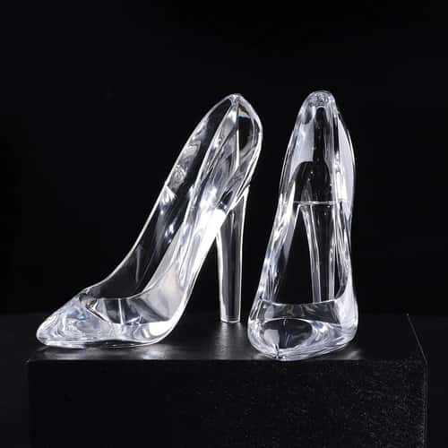 Crystal Glass Slipper Ornament – Transparent Acrylic Cinderella High-Heel Figurine for Wedding & Romantic Decor