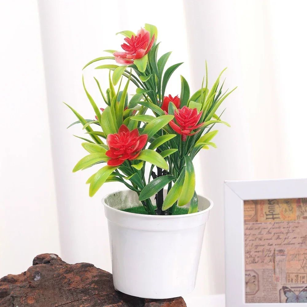 Artificial Lotus Flower Bonsai Pot Colorful Mini Fake Plant For Home Office Table Decor 2
