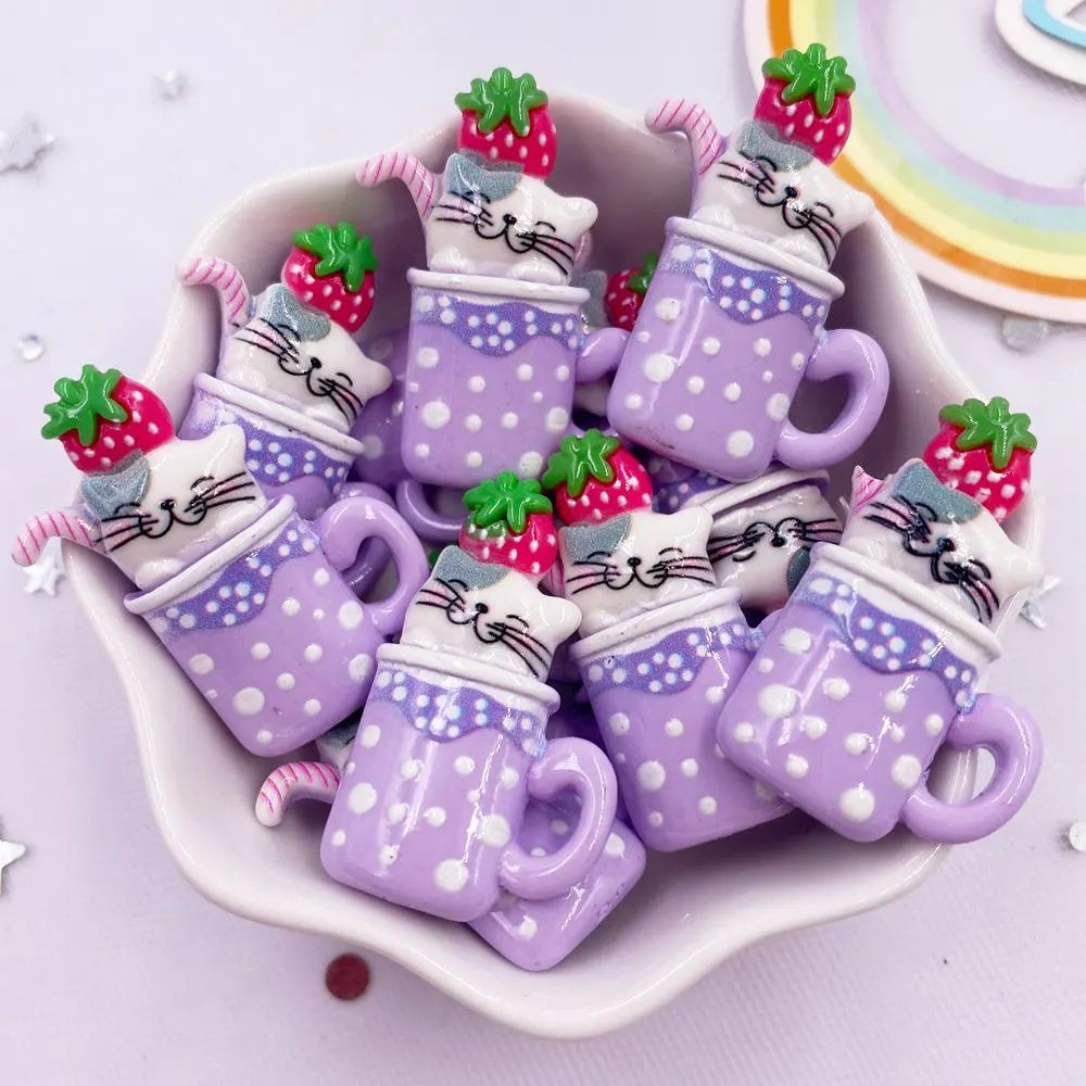 Kawaii Cartoon Cat Fruit Drink Resin Flatback Charms Cute DIY Craft Embellishments For Scrapbookin 10