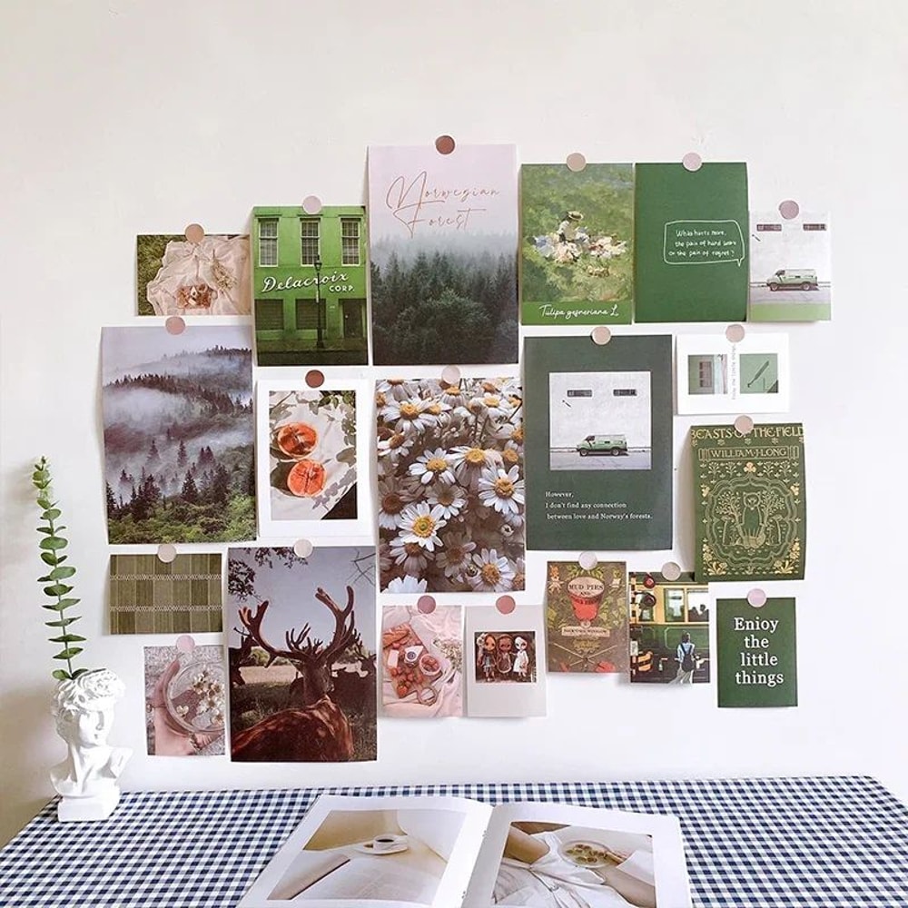 Nordic Retro Photo Card Wall Stickers Set Japanese Mori Style DIY Art Postcards For Bedroom Decor 11