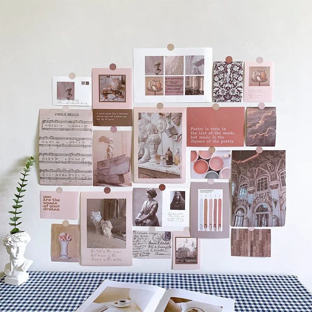 Nordic Retro Photo Card Wall Stickers Set Japanese Mori Style DIY Art Postcards For Bedroom Decor 12
