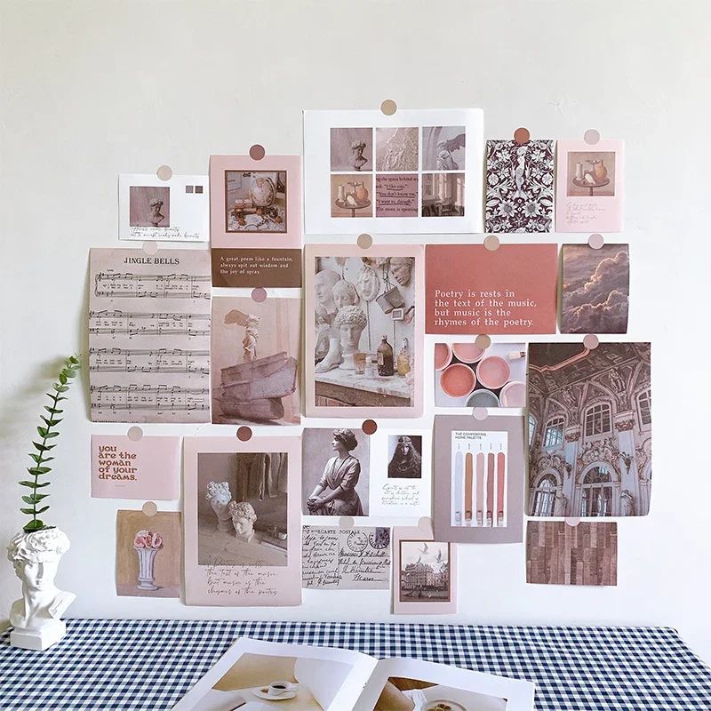 Nordic Retro Photo Card Wall Stickers Set Japanese Mori Style DIY Art Postcards For Bedroom Decor 12
