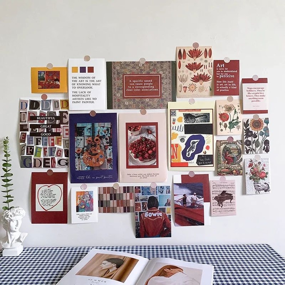 Nordic Retro Photo Card Wall Stickers Set Japanese Mori Style DIY Art Postcards For Bedroom Decor 13