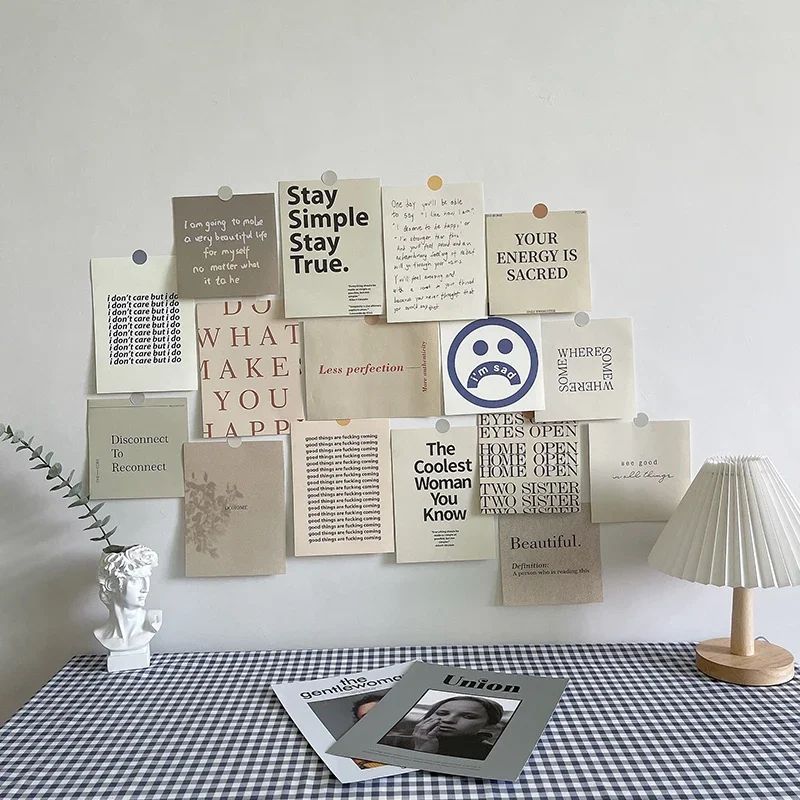 Nordic Retro Photo Card Wall Stickers Set Japanese Mori Style DIY Art Postcards For Bedroom Decor 18