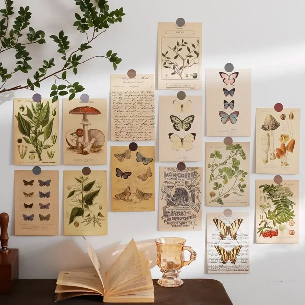 Nordic Retro Photo Card Wall Stickers Set Japanese Mori Style DIY Art Postcards For Bedroom Decor 21