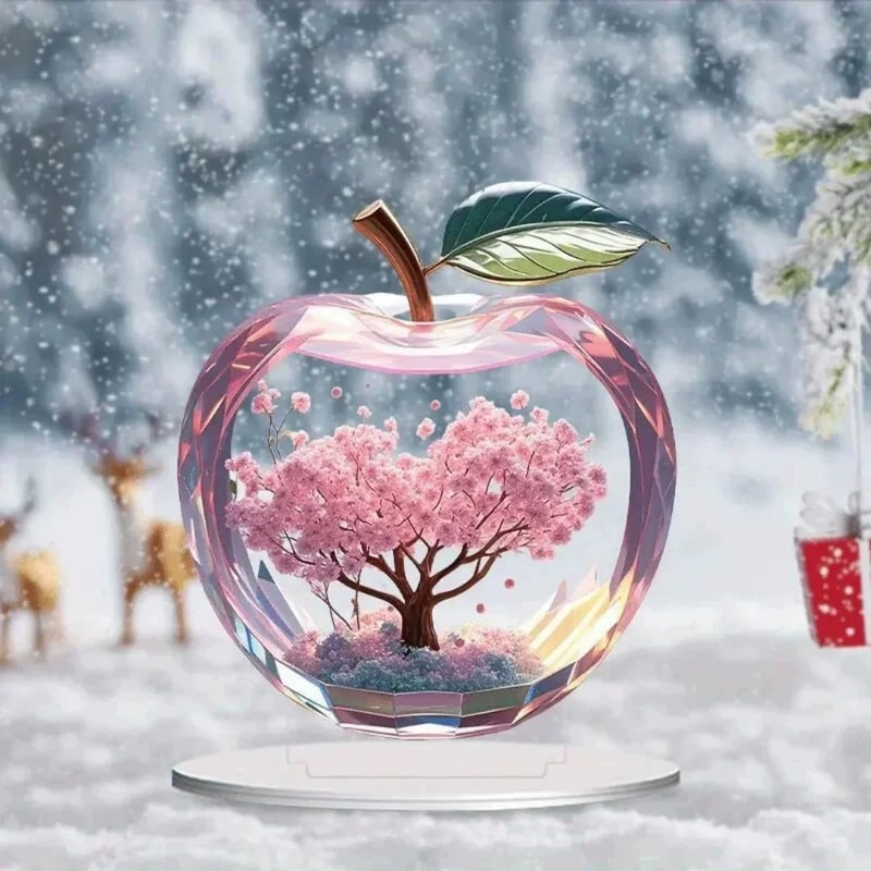 Cherry Blossom Apple Acrylic Desk Ornament Romantic Landscape Tabletop Decor For Home Office 0
