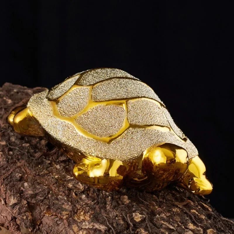 Gold Longevity Money Turtle Figurine Ceramic Desk Ornament For Wealth Home Decor 3