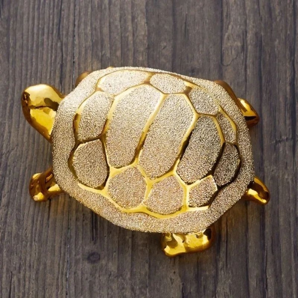 Gold Longevity Money Turtle Figurine Ceramic Desk Ornament For Wealth Home Decor 4