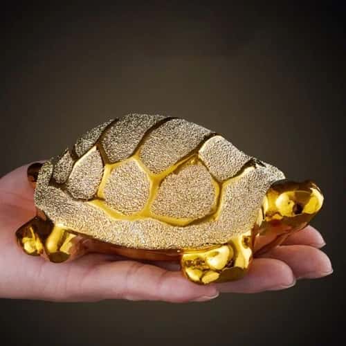 Gold Longevity Money Turtle Figurine – Ceramic Desk Ornament for Wealth & Home Decor