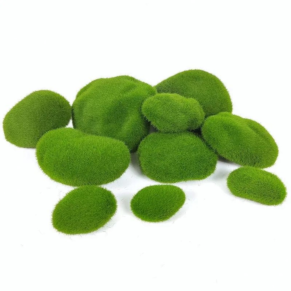 Artificial Moss Stone Balls Realistic Green Foam Flocking Rocks For Bonsai Garden Decor 2
