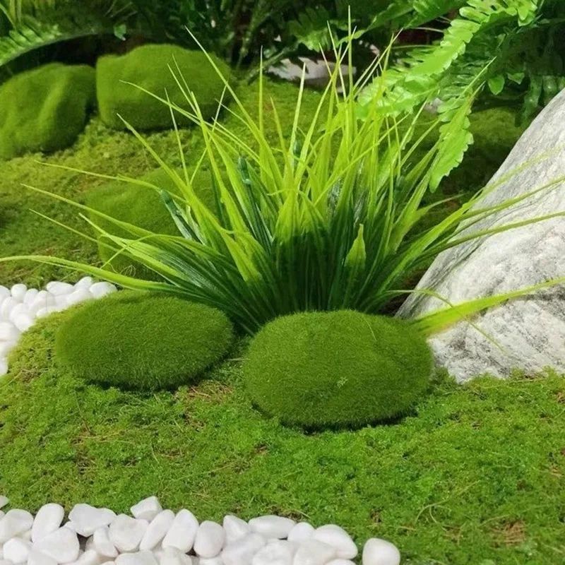 Artificial Moss Stone Balls Realistic Green Foam Flocking Rocks For Bonsai Garden Decor 1