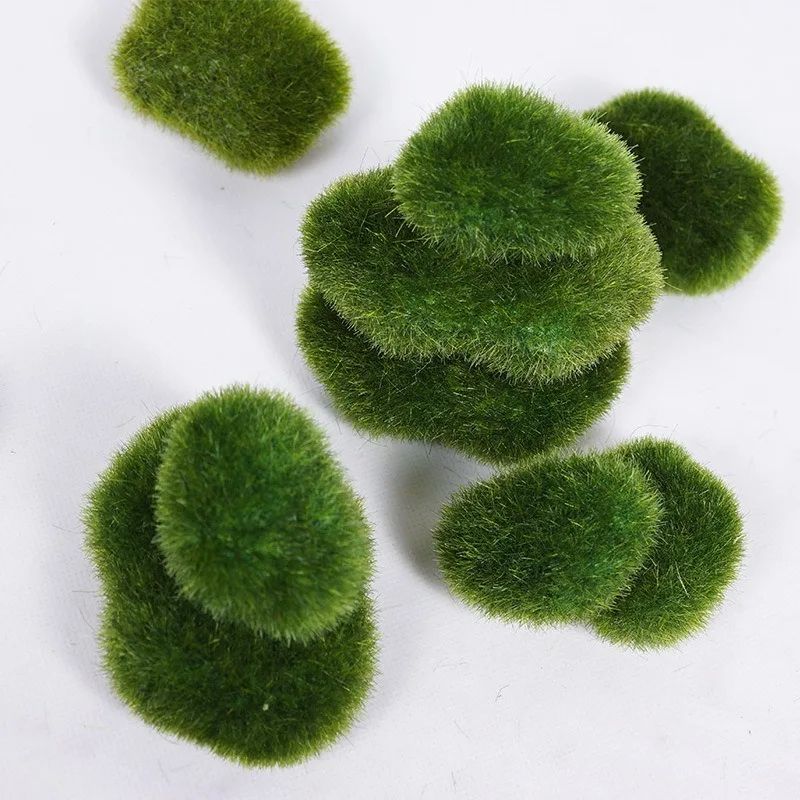 Artificial Moss Stone Balls Realistic Green Foam Flocking Rocks For Bonsai Garden Decor 4