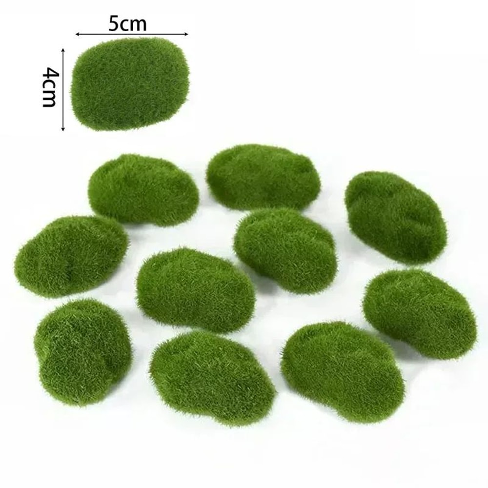 Artificial Moss Stone Balls Realistic Green Foam Flocking Rocks For Bonsai Garden Decor 6