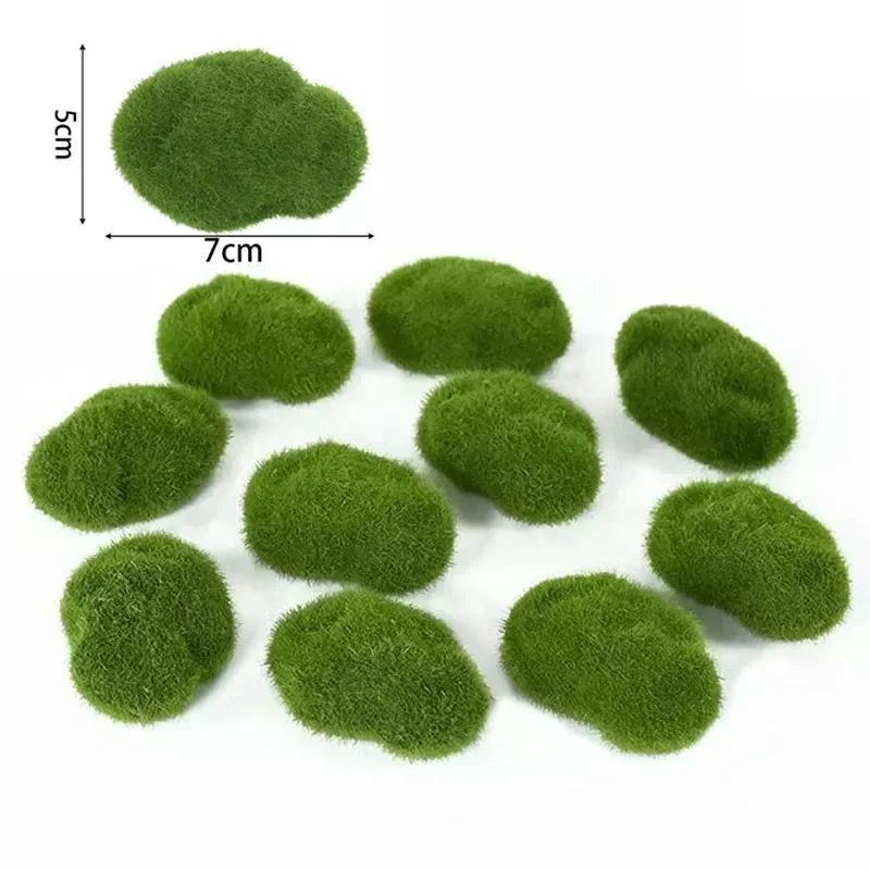 Artificial Moss Stone Balls Realistic Green Foam Flocking Rocks For Bonsai Garden Decor 7