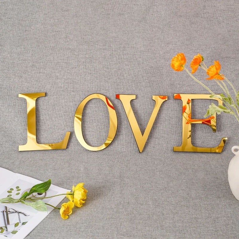 Gold 3D Mirror Letter Wall Stickers Acrylic Alphabet DIY Decor For Home Party Decoration 0
