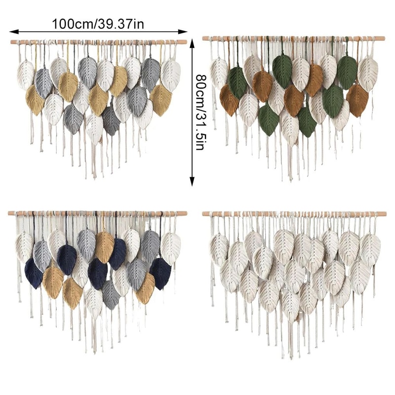 Large Boho Macrame Wall Hanging Handwoven Cotton Leaf Feather Tapestry For Chic Home Decor 5