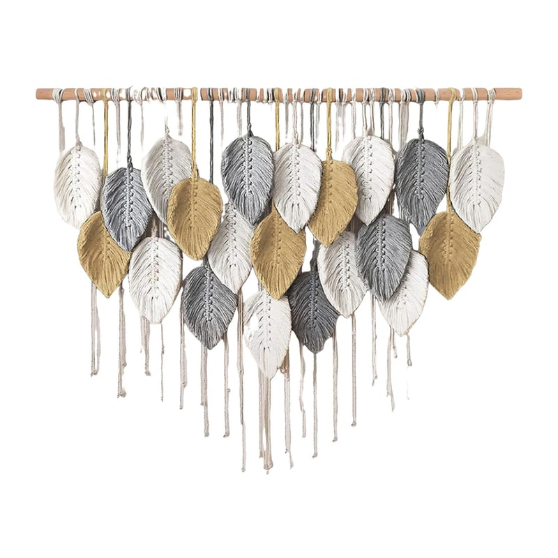Large Boho Macrame Wall Hanging Handwoven Cotton Leaf Feather Tapestry For Chic Home Decor 6
