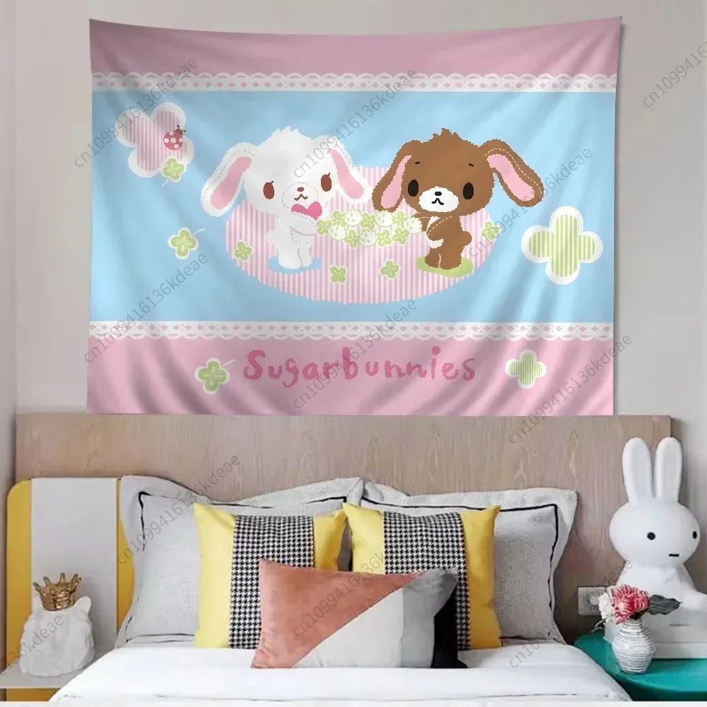 Sugarbunnies Cartoon Tapestry Wall Hanging Cute Aesthetic Fabric Poster For Bedroom Home Decor 2