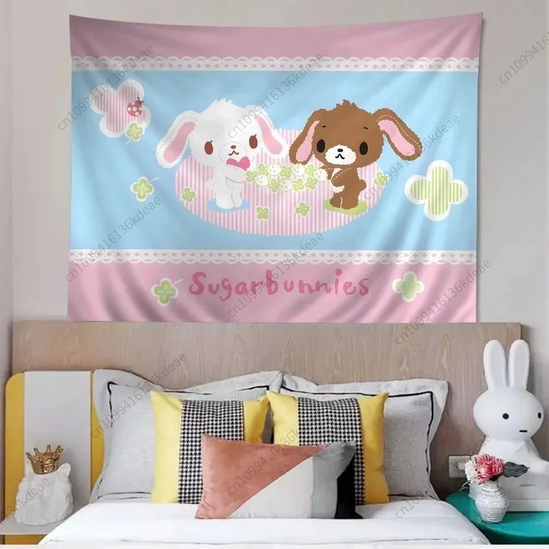 Sugarbunnies Cartoon Tapestry Wall Hanging Cute Aesthetic Fabric Poster For Bedroom Home Decor 2
