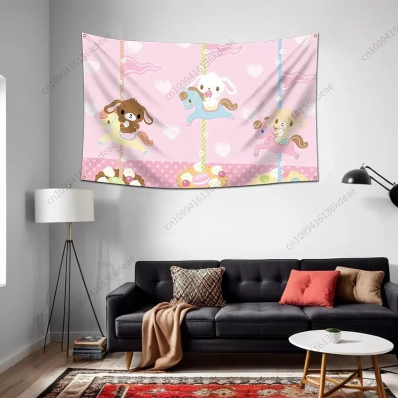 Sugarbunnies Cartoon Tapestry Wall Hanging Cute Aesthetic Fabric Poster For Bedroom Home Decor 3