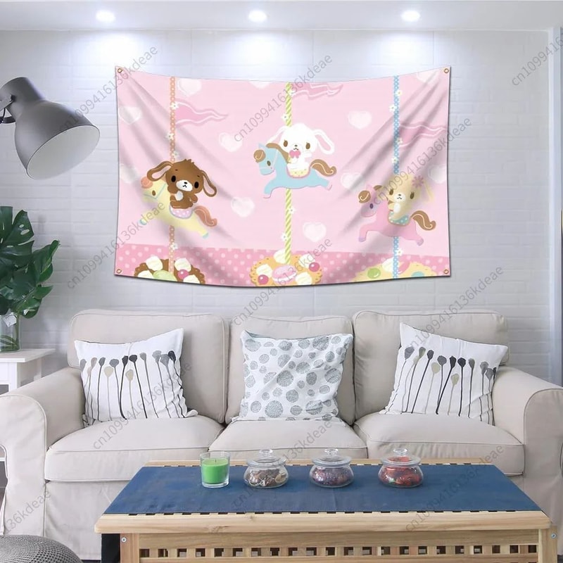 Sugarbunnies Cartoon Tapestry Wall Hanging Cute Aesthetic Fabric Poster For Bedroom Home Decor 5