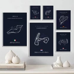 f1 race track canvas wall art – minimalist black circuit map poster for home & office decor