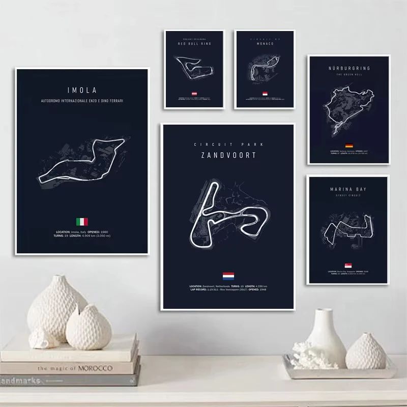F1 Race Track Canvas Wall Art Minimalist Black Circuit Map Poster For Home Office Decor 0