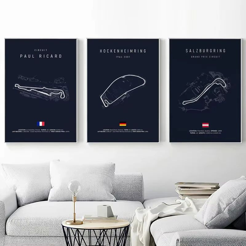 F1 Race Track Canvas Wall Art Minimalist Black Circuit Map Poster For Home Office Decor 1