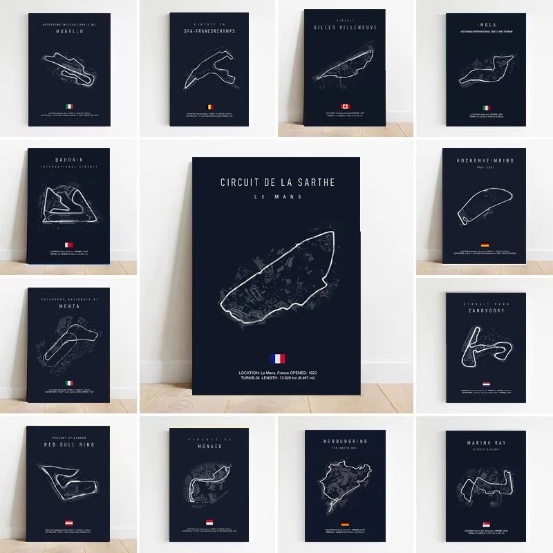F1 Race Track Canvas Wall Art Minimalist Black Circuit Map Poster For Home Office Decor 4