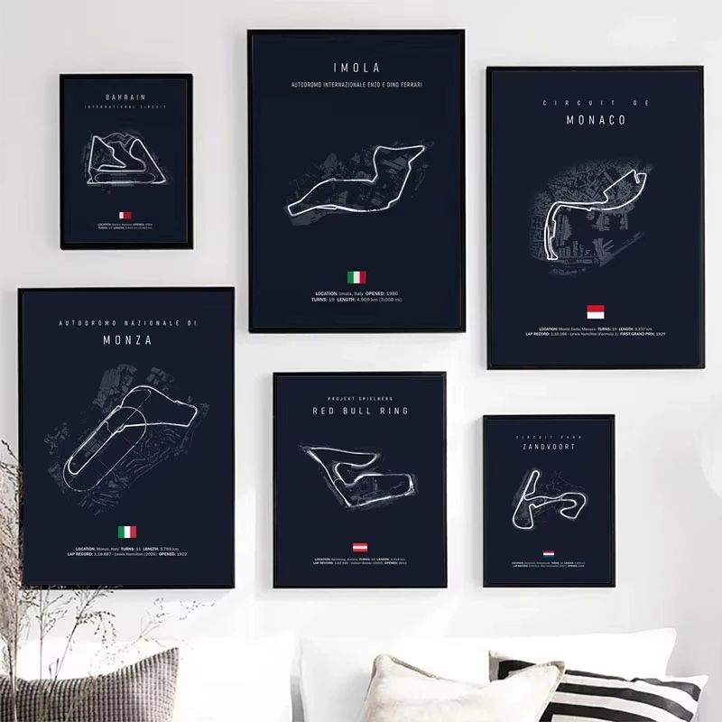 F1 Race Track Canvas Wall Art Minimalist Black Circuit Map Poster For Home Office Decor 5