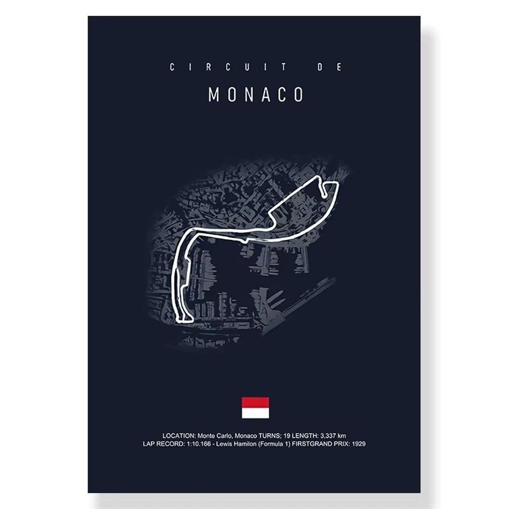 F1 Race Track Canvas Wall Art Minimalist Black Circuit Map Poster For Home Office Decor 12