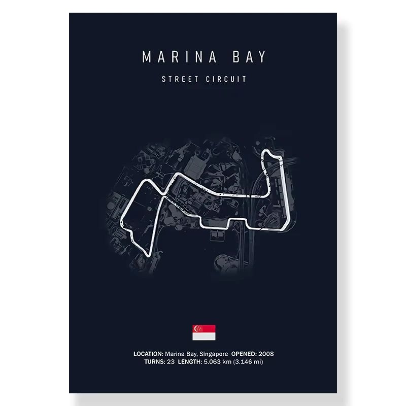 F1 Race Track Canvas Wall Art Minimalist Black Circuit Map Poster For Home Office Decor 15