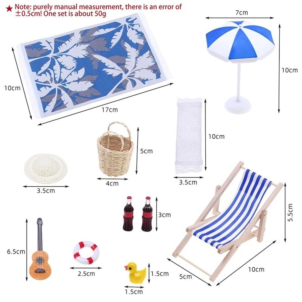 Miniature Beach Deckchair Umbrella Set Dollhouse Fairy Garden Summer Scene DIY Decor 3